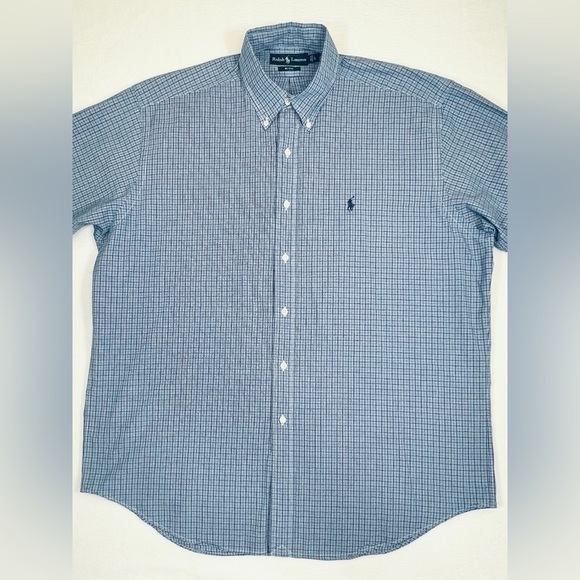 RALPH LAUREN Men’s Blake Fit Blue Tartan Plaid Short Sleeve Button‎ Down Size L - Picture 1 of 10